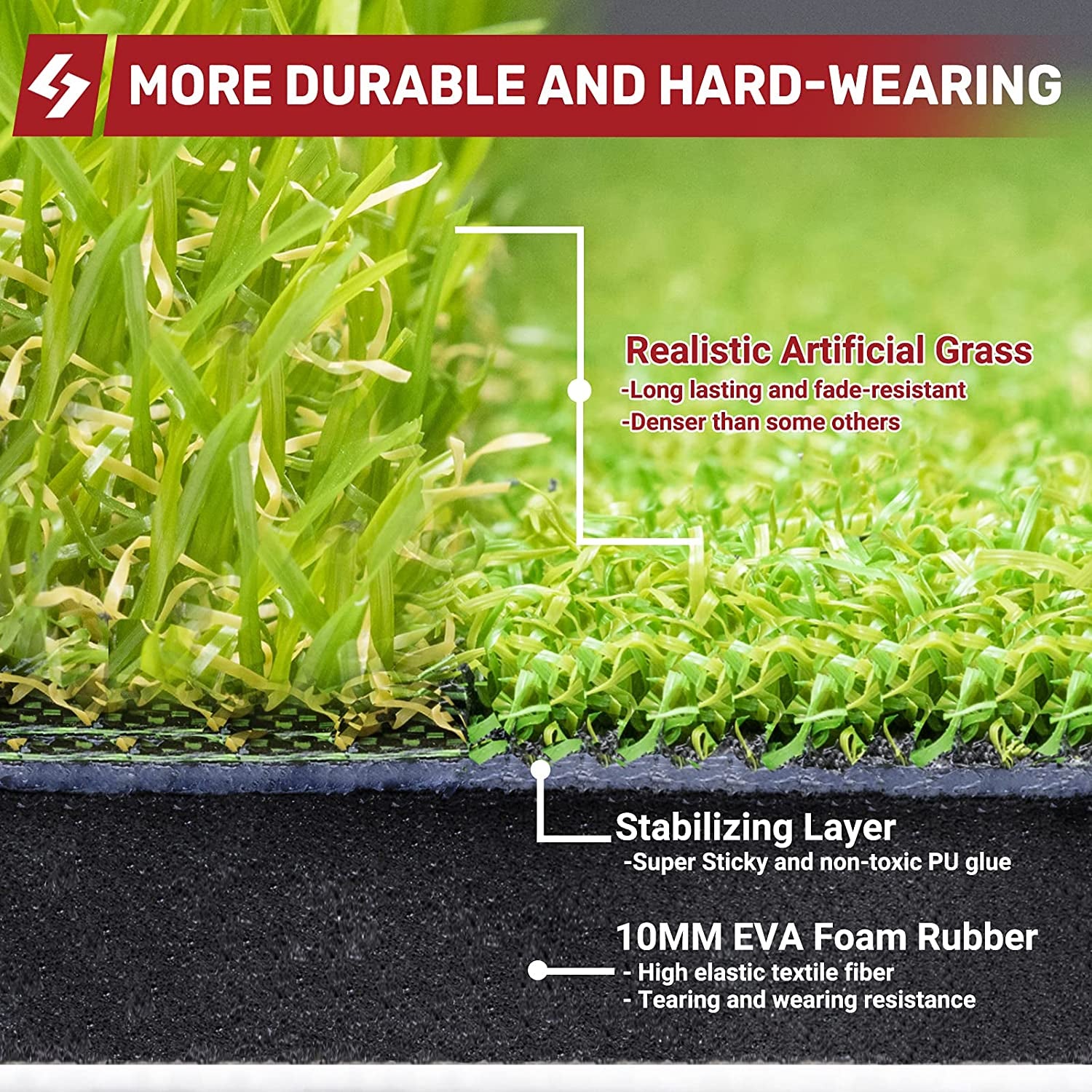Foldable Heavy-Duty Golf Hitting Mat, Practice Mat with 10Mm EVA Rubber Backing, Larger Size for Indoor/Outdoor Swing and Chipping Practice, Anti-Deformation