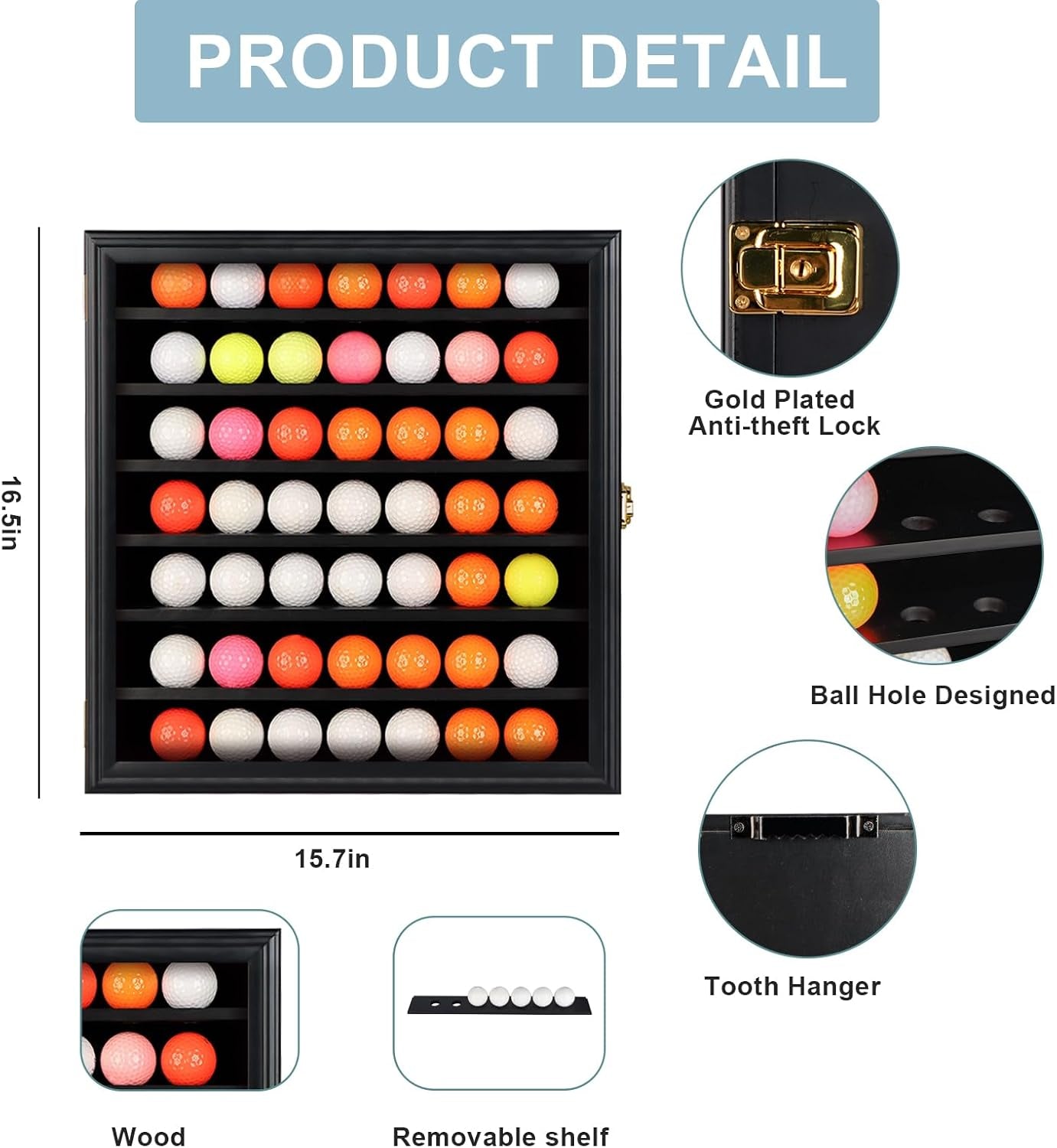 Golf Ball Display Case - Wall Mounted Holder with Glass Door, Ideal Gift for Golf Enthusiasts