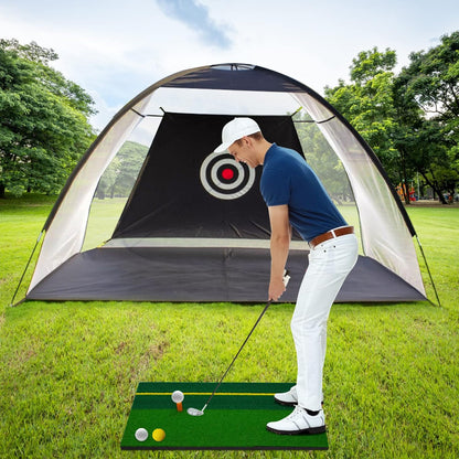 Golf Practice Net with Target, Foldable Training Aid, Large Black Rectangular Golf Net