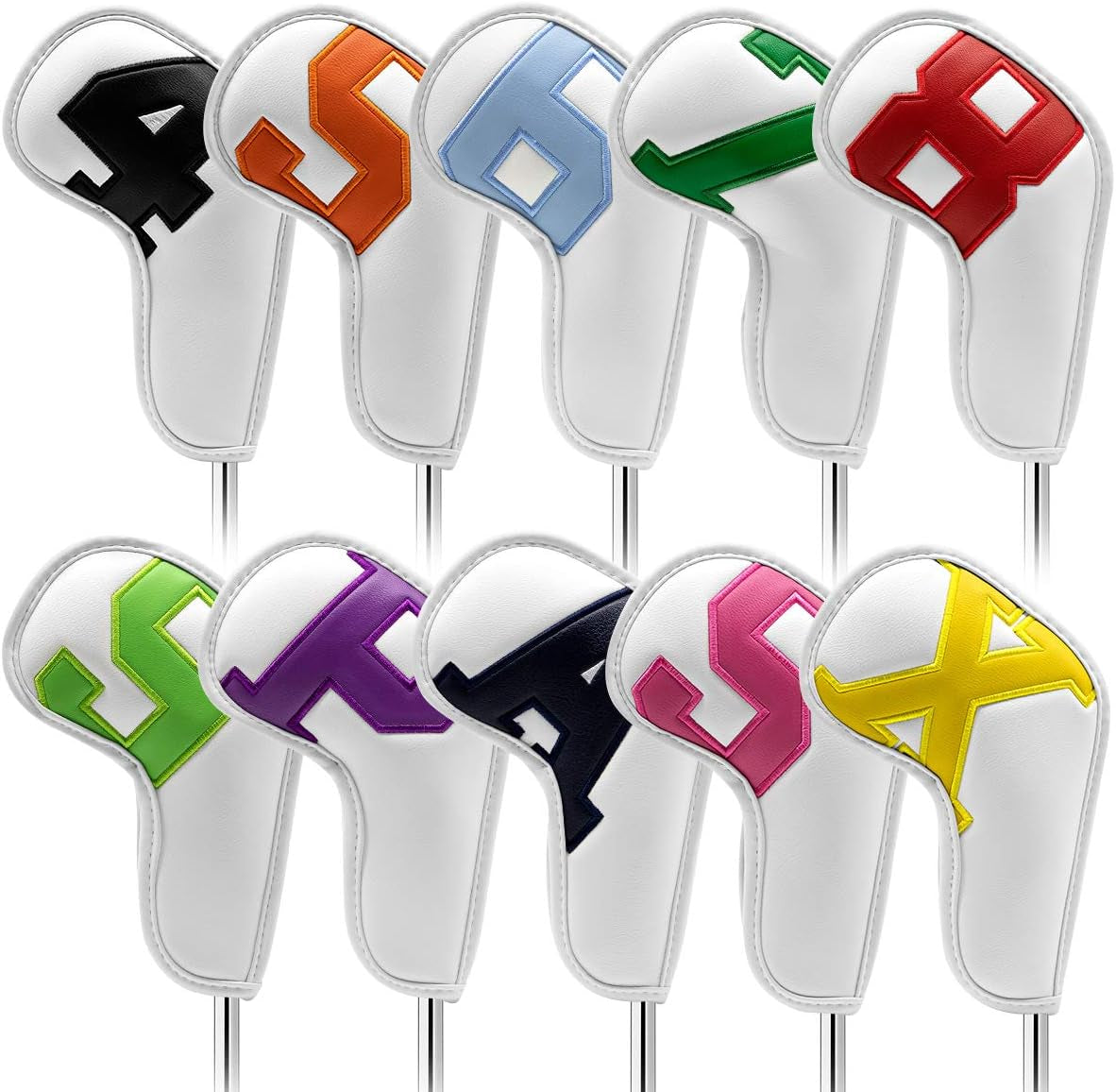 Montale Golf Iron Covers 10Pcs, Golf Iron Head Covers Leather Golf Iron Covers Set Colorful Golf Iron Headcovers,Golf Club Head Covers for Iron Customize & Non-Customiz